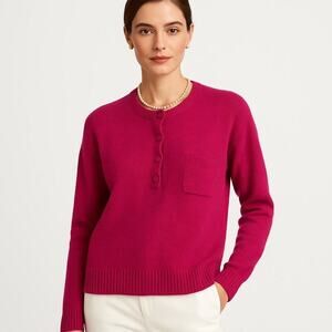 VTG Henley Sweater Red Sz M Silk Rabbit Hair Soft Cozy Y2K Minimalist Preppy